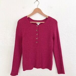 Sundance Birdie Henley Knit Sweater Berry Pink‎ Ribbed Button Neck Medium